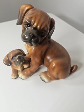 Vintage-Boxer Dog with Puppy Ceramic 6.25” tall Figure From Japan-